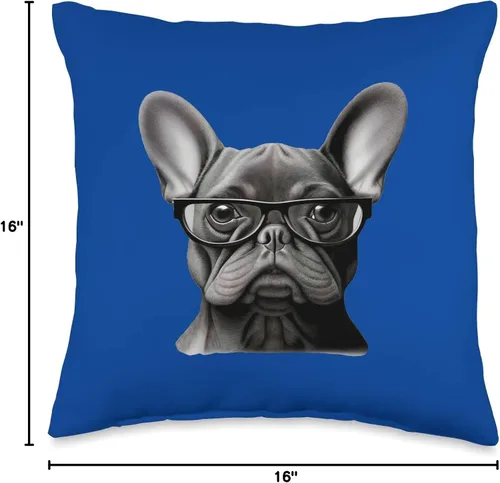 Vista 4 de French Bulldog Dog Stuff Frenchton Frenchieco Divertida cara de bulldog francés linda mamá francesa con almohada de lentes, 16 x 16 pulgadas