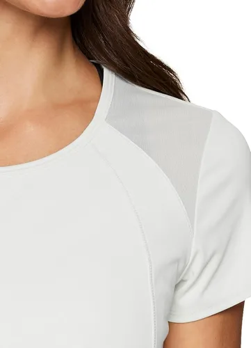 Vista 4 de RBX Camiseta de entrenamiento activo para mujer, con panel de malla transpirable, para gimnasio, correr, elástica, súper suave, con malla