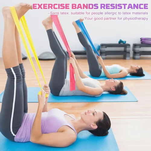 Vista 8 de 5 bandas de resistencia, bandas elásticas profesionales de ejercicio para fitness, yoga, pilates, estiramiento, entrenamiento de fuerza, bandas