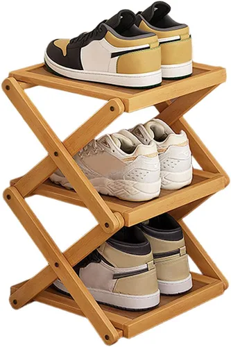 Vista 13 de YYW Zapatero plano de bambú para entrada, sin instalación y plegable, pequeño zapatero vertical, ahorra espacio, zapatero estrecho para armario