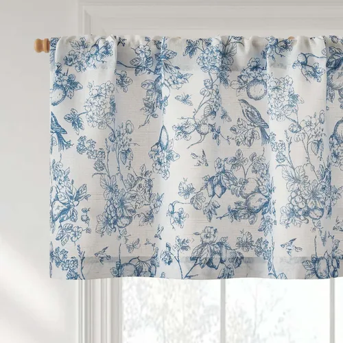 Vista 16 de Vangao Cenefas florales para ventanas verde bosque W50 X 16L 1 panel