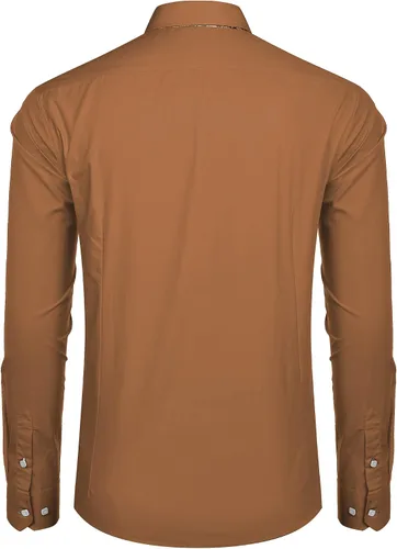 Vista 4 de COOFANDY Camisa de vestir para hombre, manga larga, casual, con botones, de cachemira, para fiesta, boda, vestido Marrón