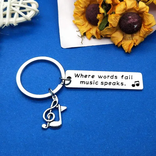 Vista 4 de Llavero de regalo de música Where Words Fail Music Speaks Keyring Music Lover Regalo de agradecimiento para profesores de música, estudiantes