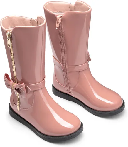 Vista 3 de DREAM PAIRS Botas de media pantorrilla con cremallera lateral para niñas pequeñas, Metálico