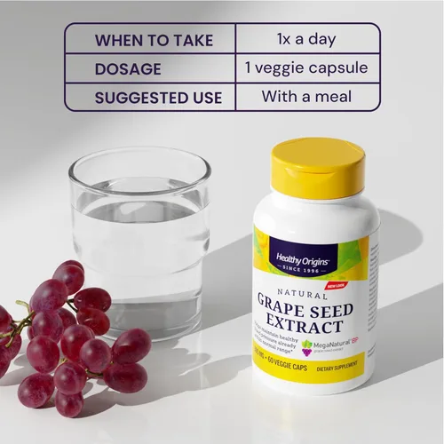 Vista 5 de Healthy Origins Extracto de semilla de uva de 300 mg, 150 cápsulas vegetales - MegaNatural-BP, hecho de uvas de California, apoya la salud