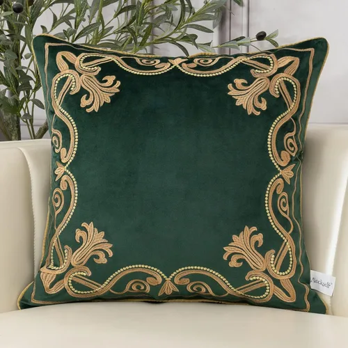 Vista 20 de Aeckself Funda de almohada floral europea de 16 x 16 pulgadas, funda de almohada decorativa bordada de terciopelo de lujo para sofá, dormitorio