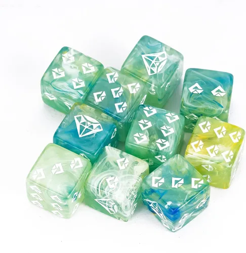Vista 16 de Juego de 10 dados D6 de 16 mm, juego de dados blancos de 6 lados para juegos de mesa RPG Leather Storage Bag, DM Gift, for Dungeons and Dragons