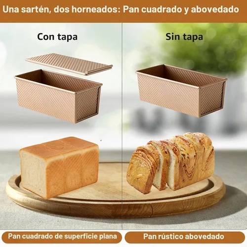 Vista 7 de Pullman - Molde para pan con tapa, acero aluminizado, 13 x 5 pulgadas Dorado