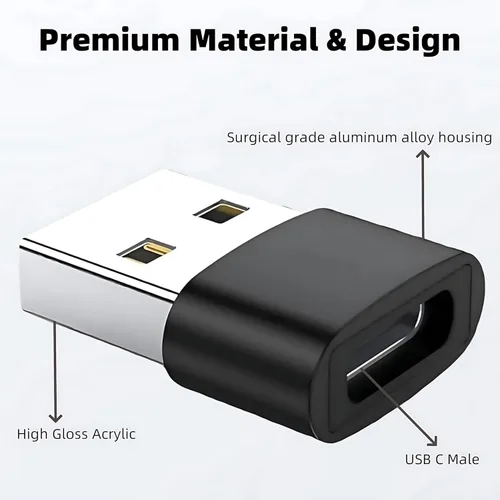 Vista 6 de Adaptador USB a USB C, adaptador USBC hembra a A macho de cargador de automóvil, convertidor OTG de enchufe USB-C para iPhone 16, 15, 14, 13 Plus
