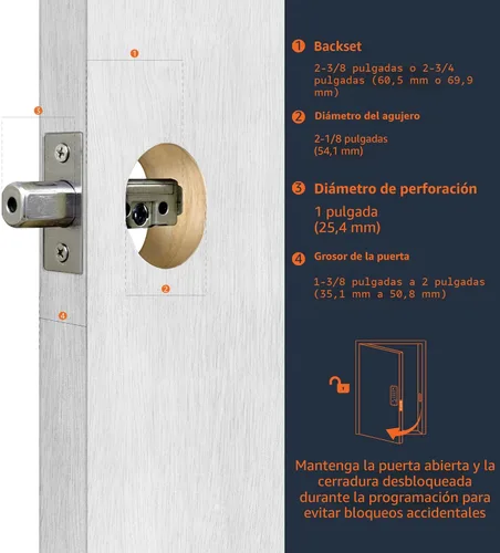Vista 6 de Amazon Basics Cerradura de Puerta con Pestillo de Seguridad y Teclado Electrónico con Control Táctil sin Llave, Instalación Fácil, Bloqueo