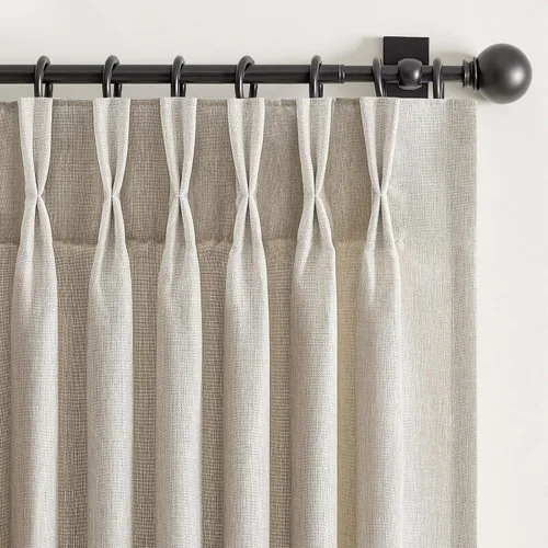 Vista 13 de 2 paneles de cortinas plisadas de lino beige de 84 pulgadas de largo, para dormitorio y sala de estar, cortina plisada con ganchos y pestaña trasera