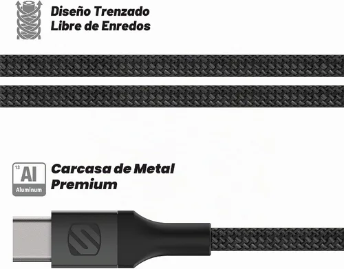 Vista 2 de Scosche CPD20Ci4B4 Powervolt 20W USB Tipo-C PD 3.0 Cargador de coche negro con certificado MFi USB-C a Lightning carga y sincronización trenzado