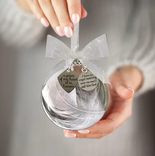 Vista 2 de Adornos conmemorativos para papá, bola de plumas transparente de Navidad - Una parte de mi corazón está en el cielo, regalo de condolencias por