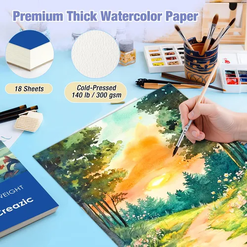 Vista 2 de Bloc de papel de acuarela de 9 x 12 pulgadas (140 libras/300 gsm) – Cuaderno de bocetos para artistas sin ácidos, papel pesado prensado en frío