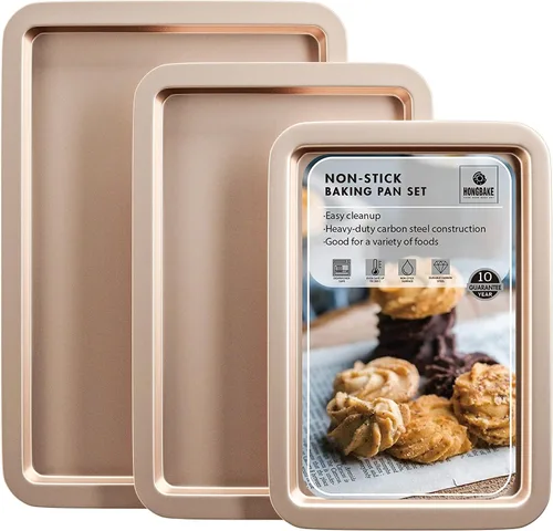 Vista 10 de HONGBAKE Juego de bandejas de cerámica para hornear, bandeja de galletas para horno, juegos de utensilios para hornear con agarres más anchos