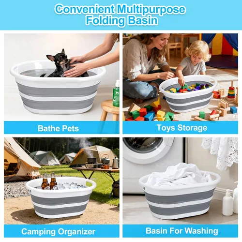 Vista 5 de ddLUCK Bañera plegable multifuncional para mascotas, bañera portátil para interiores y exteriores, bañera de lavado plegable para mascotas pequeñas