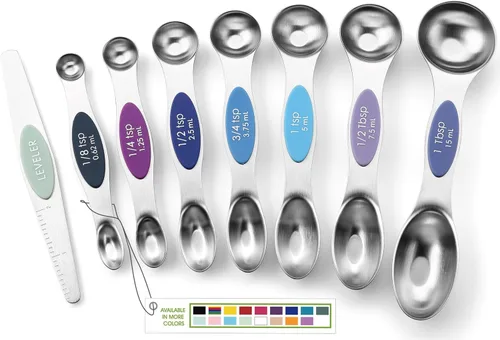 Vista 29 de Spring Chef Juego de cucharas medidoras magnéticas de acero inoxidable con imanes N45 fuertes, accesorios de cocina de metal resistente para hornear