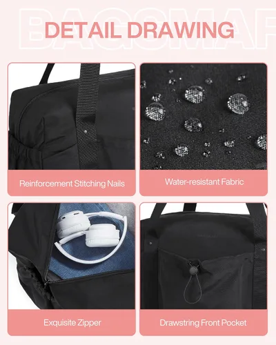 Vista 6 de BAGSMART Bolsa de fin de semana para mujer, bolsa de viaje con bolsa de zapatos para viajes, 26L para el aeropuerto, bolsa de mano para gimnasio