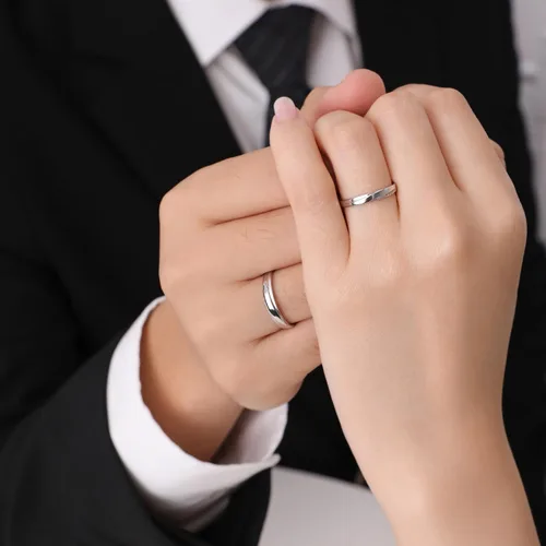 Vista 9 de Meissa 2 anillos de pareja para hombres y mujeres de plata de ley 925, anillos de boda anchos, tamaño ajustable, anillo de promesa a juego, anillos