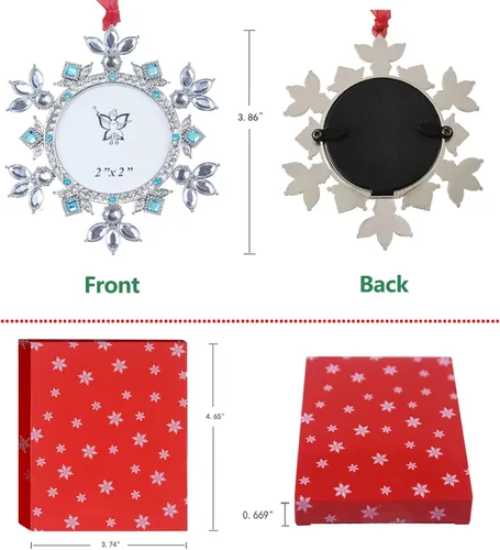Vista 5 de Adornos fotográficos de Navidad, adornos de copo de nieve de 3.86 pulgadas, se adaptan a fotos de 2 pulgadas, decoraciones de nieve 2025
