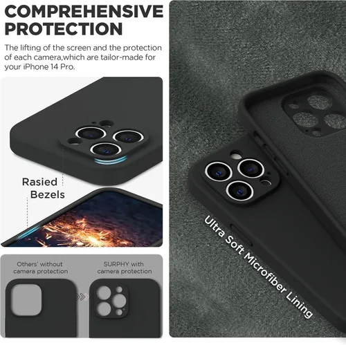 Vista 4 de SURPHY Funda diseñada para iPhone 14 Pro con protector de pantalla, (protección de cámara y forro de microfibra suave), funda de silicona líquida