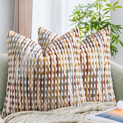 Vista 19 de AmHoo - Funda decorativa de almohada estilo bohemio de chenilla, funda de almohada con borlas tuftadas para sofá, cama, dormitorio, sala de estar