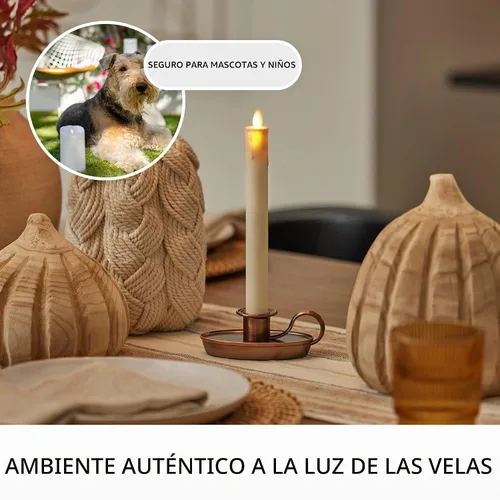 Vista 5 de Luminara Vela cónica de ventana marfil y bronce, 1 x 9.75 pulgadas, sin llama, parpadeante, patentada de plástico de llama real, funciona