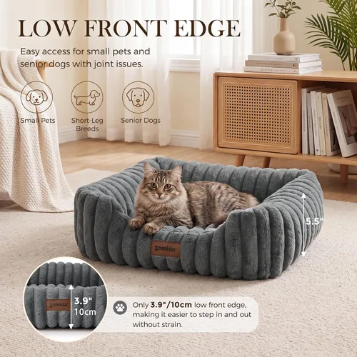 Vista 4 de ZOMISIA Cama para perros pequeños, cama para gatos de interior con funda