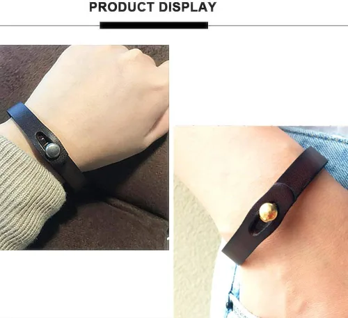 Vista 4 de Pulsera de cuero genuino para hombre, hecha a mano, ajustable, estilo punk, pulsera de cuero para hombres