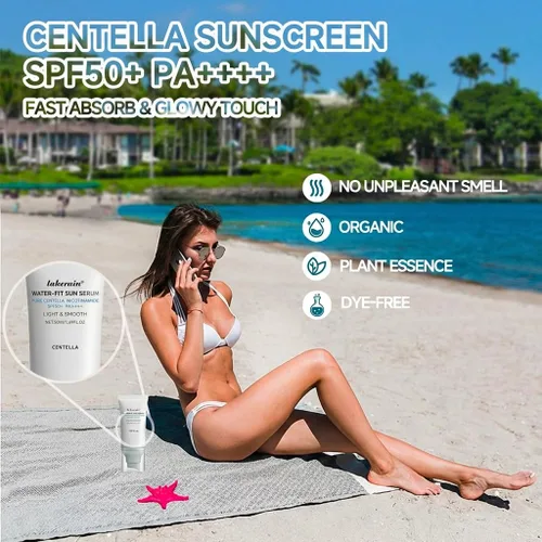 Vista 2 de Centella - Protector solar SPF50+ PA++++, protección de larga duración y suero solar de ajuste al agua, protector solar Madagascar Centella
