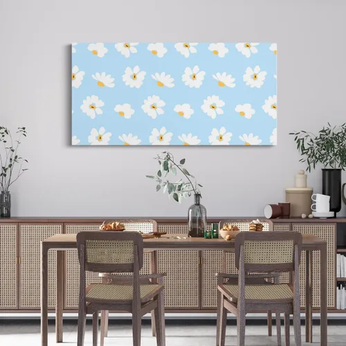 Vista 2 de Daisy Florals Wall Artwork Decor,Cartoon Blue Wildflowers Wall Painting for Boys Girls Women,Retro Country Style 38" Lx19 W