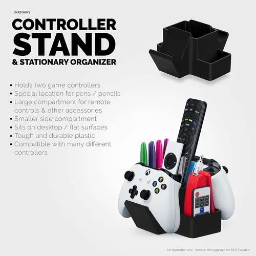 Vista 3 de Soporte Dual para Controlador de Juego, Control Remoto de TV y Organizador de Escritorio Estacionario, Diseño Universal para Gamepads de Xbox ONE