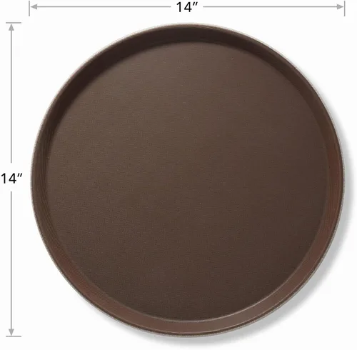 Vista 5 de Jubilee Bandejas redondas de 14 pulgadas para servicio de restaurante (juego de 2), color marrón, bandeja antideslizante certificada NSF