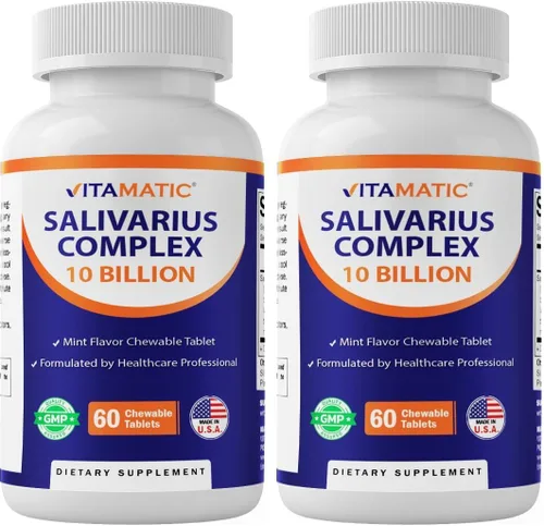 Vista 9 de Vitamatic Salivarius Complex 10 mil millones de tabletas masticables con sabor a menta – 60 unidades – Probióticos masticables de salud oral +