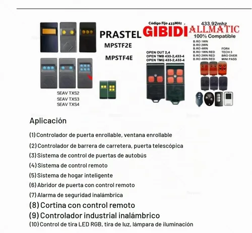 Vista 6 de Control remoto universal para puerta de garaje, control remoto de 433.92 Mhz para puerta, control remoto, llavero de control remoto, puerta de 2