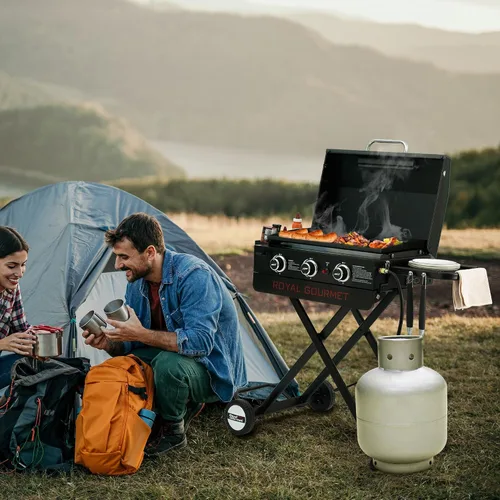 Vista 13 de Royal Gourmet PD3001 - Parrilla de gas propano de 3 quemadores con soporte plegable, parrilla portátil de 23 pulgadas con mesa auxiliar y área