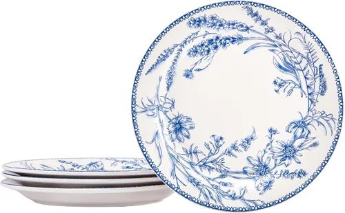 Vista 21 de Bico Blossom Symphony - Juego de 4 platos de ensalada de 8.75 pulgadas de cerámica, platos de postre para ensalada, aperitivo, guarniciones, aptos