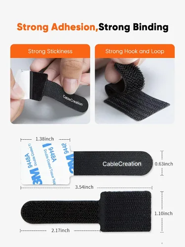 Vista 2 de CableCreation Bridas para cables, resistentes correas autoadhesivas con pegamento trasero, correas de gestión de cables, organizador de cables