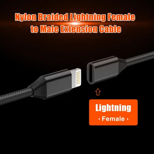Vista 2 de Cable de extensión de cargador para iPhone, [certificado Apple MFi] Cable de nailon trenzado Lightning Extender Dock Cable macho a hembra adaptador