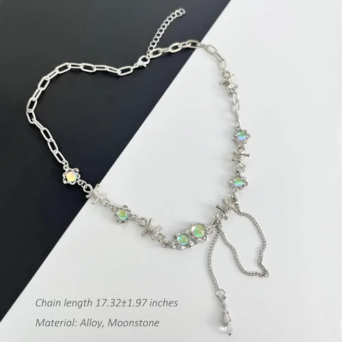 Vista 73 de Y2k - Collar irregular con dije de estrella, piedra de luna, diseño de cadena de moda, joyería de plata picante para mujer