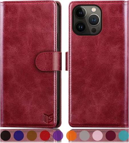 Vista 18 de SUANPOT Funda tipo cartera para iPhone 14 Pro de 6.1 pulgadas con bloqueo RFID, tarjetero y tarjetero, funda protectora de piel sintética con tapa