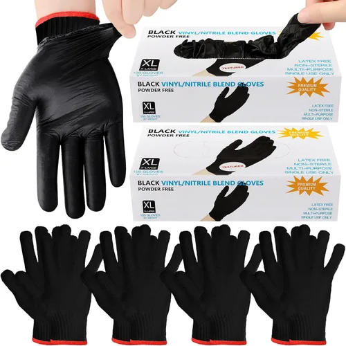 Vista 7 de Janmercy 200 piezas Guantes desechables de barbacoa de nitrilo con 4 pares de forro de algodón Guantes para parrilla, cocina, limpieza para ahumador