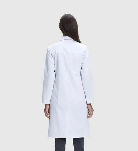 Vista 2 de Dr. James Abrigo de laboratorio para mujer, múltiples bolsillos, ajuste clásico, blanco, 37 pulgadas de largo