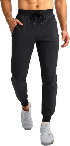 Vista 2 de Pudolla Pantalones deportivos ligeros para hombre, pantalones de entrenamiento para gimnasio y correr con bolsillos con cremallera para atletismo