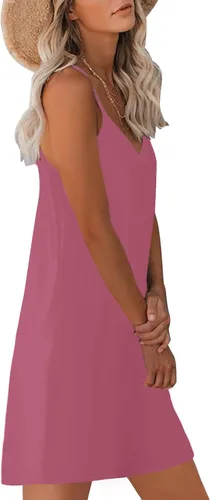 Vista 3 de Women's Summer Casual Sleeveless Mini Dress Loose Spaghetti Strap Beach Dresses with Pockets