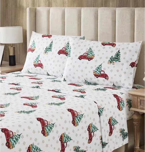 Vista 13 de Sweet Home Collection Juego de sábanas de franela de Navidad, diseño de oso y ciervo, tamaño individual, de microfibra cepillada suave con bolsillo