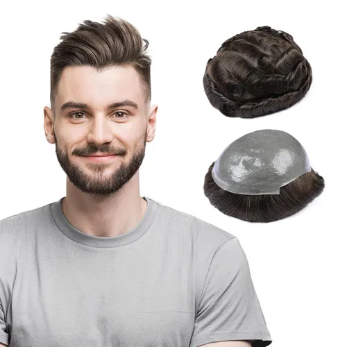 Vista 9 de Amiable toupee para hombres 0.001 in ultra suave piel fina para hombre, pieza de cabello humano real para hombres, sistema de reemplazo de cabello