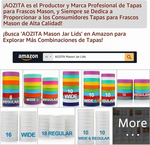 Vista 2 de Paquete de 12 tapas para frascos Mason de boca regular para Ball, Kerr y más, tapas de almacenamiento de plástico multicolor para tarros Mason