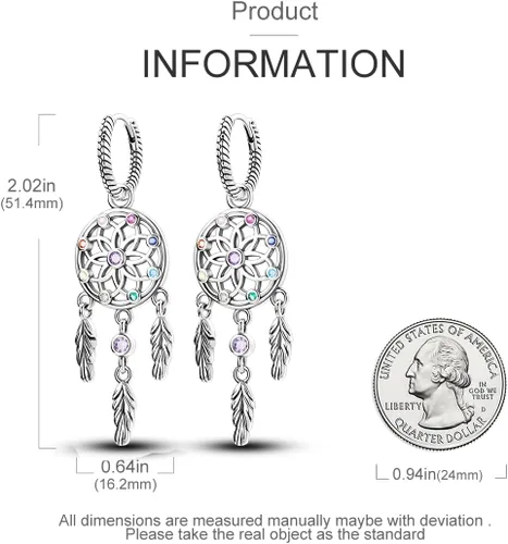 Vista 3 de NARMO Aretes colgantes de plata de ley 925 para mujeres y niñas, aretes de aro con circonita cúbica, aretes colgantes de ojo malvado, aretes de luna