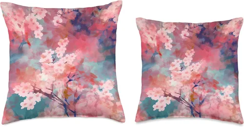 Vista 3 de Impressionism Cherry Blossoms Co. Impresionismo - Almohada con diseño de flores de cerezo, 16 x 16 pulgadas, multicolor
